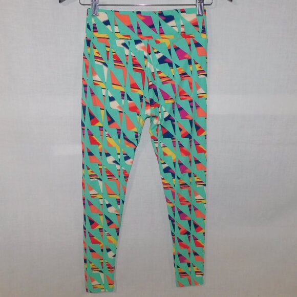 LuLaroe Teal Multicolour Zig Zag Pattern Print Womens Leggings OS size 2 -10 - Picture 7 of 7